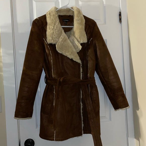Le Chateau Faux shearling jacket brown cream 1970s boho - Picture 1 of 9